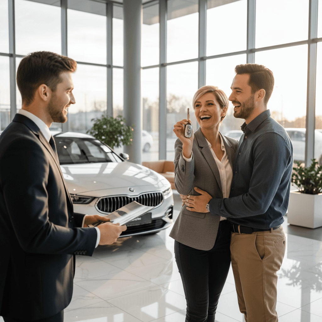 Laimingi klientai gauna automobilio raktus