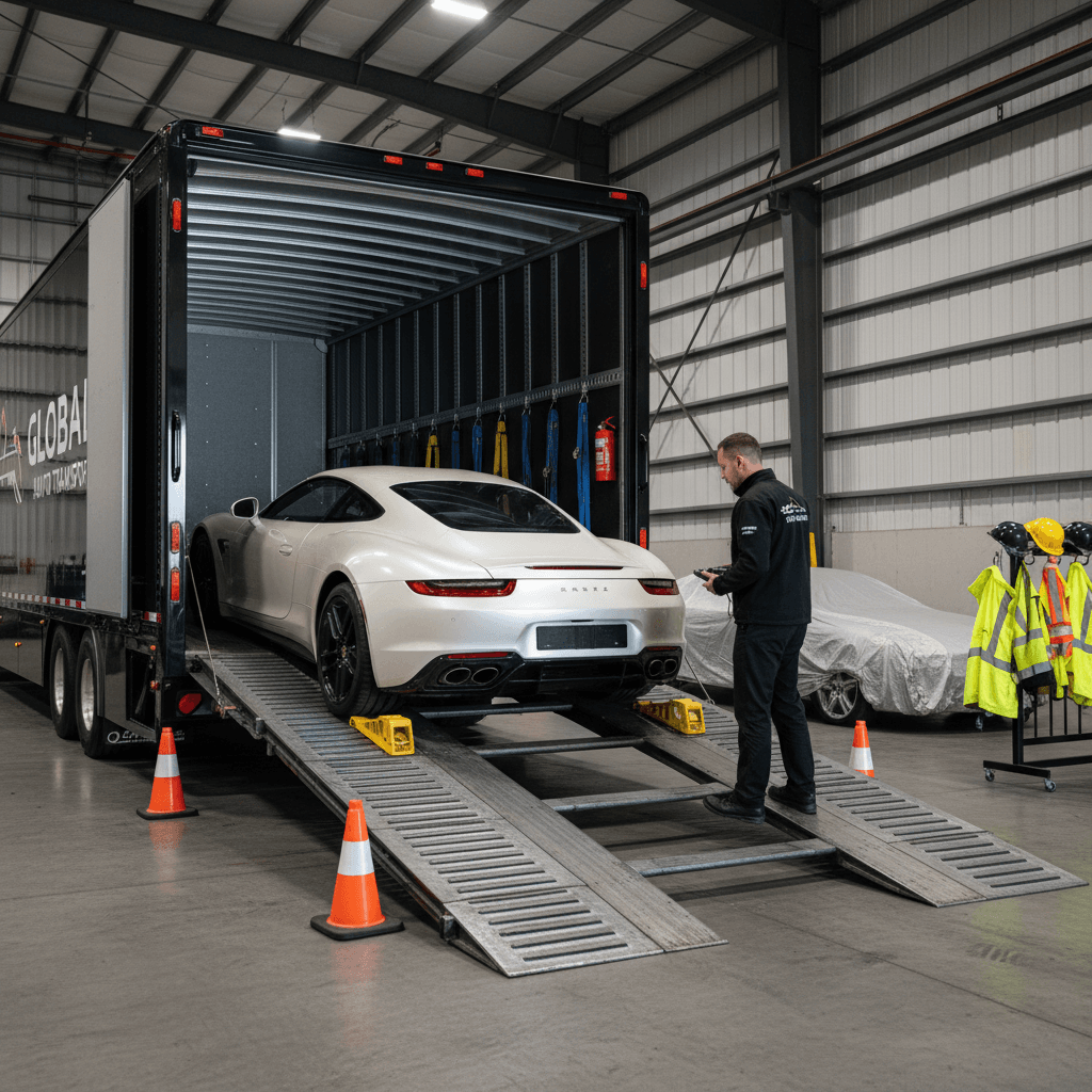 Automobilio pakrovimas į priekabą