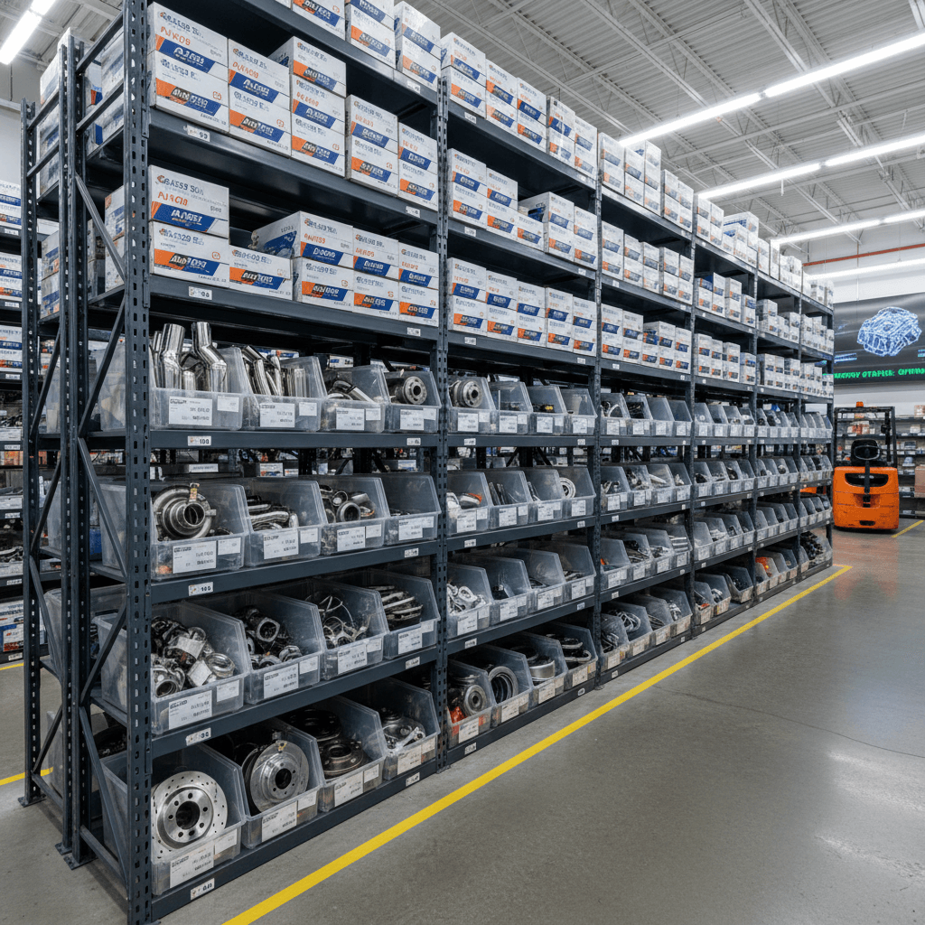 Tvarkingai sudėliotos automobilių detalės